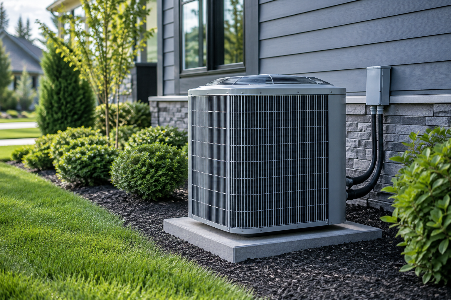 AI-created illustration of a residential outdoor air-conditioning condenser