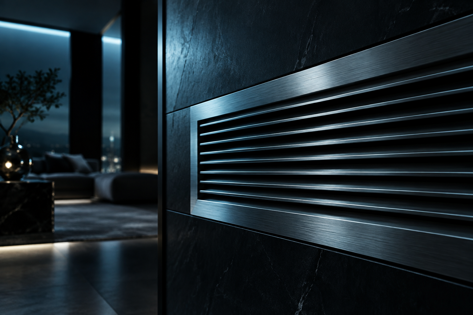Brushed metal ventilation detail in a modern interior