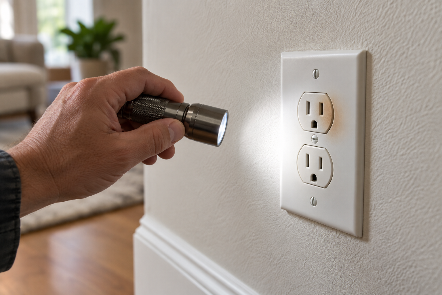 Illustration: Electrical outlet examined with a flashlight