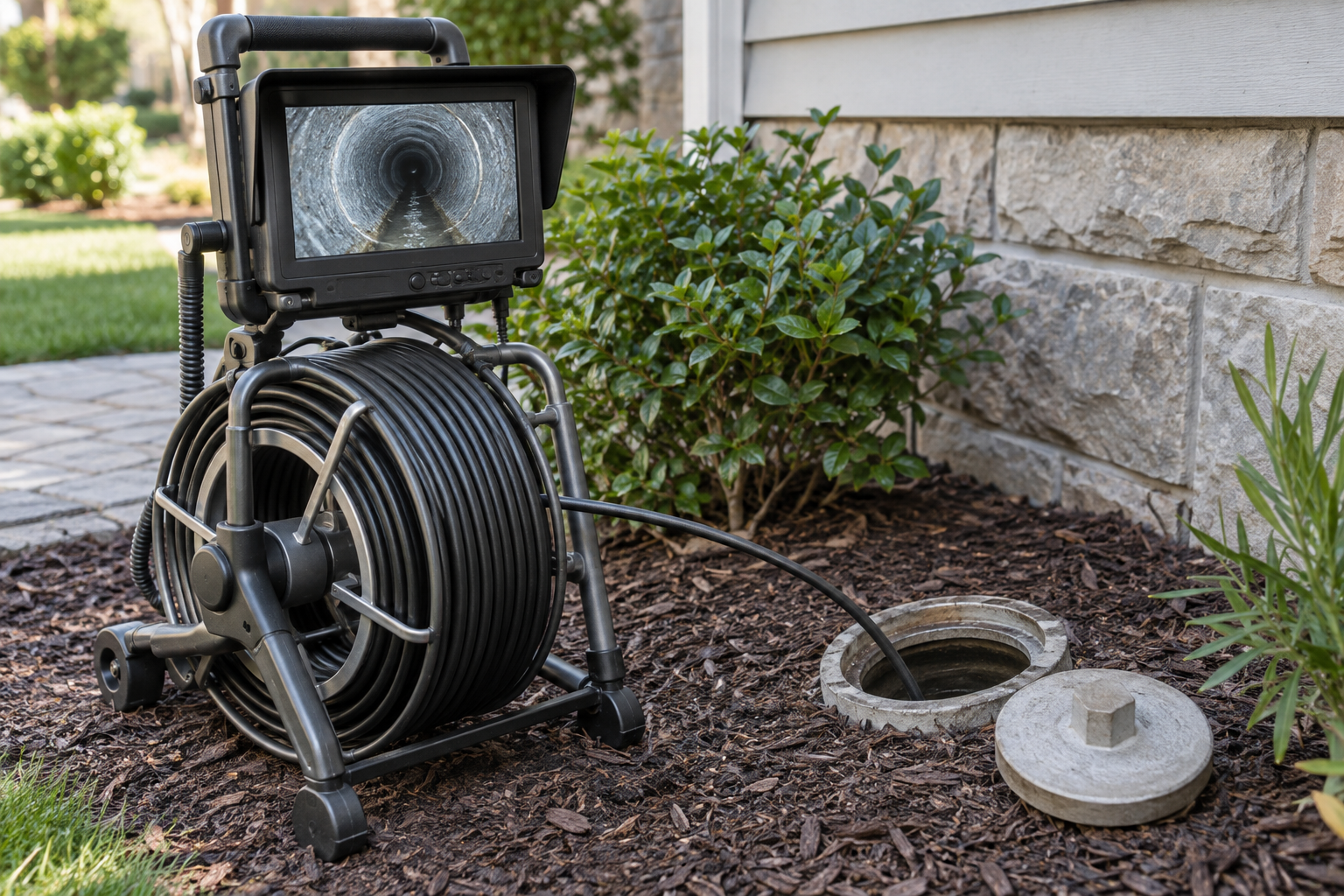 Illustration of a sewer camera and cleanout