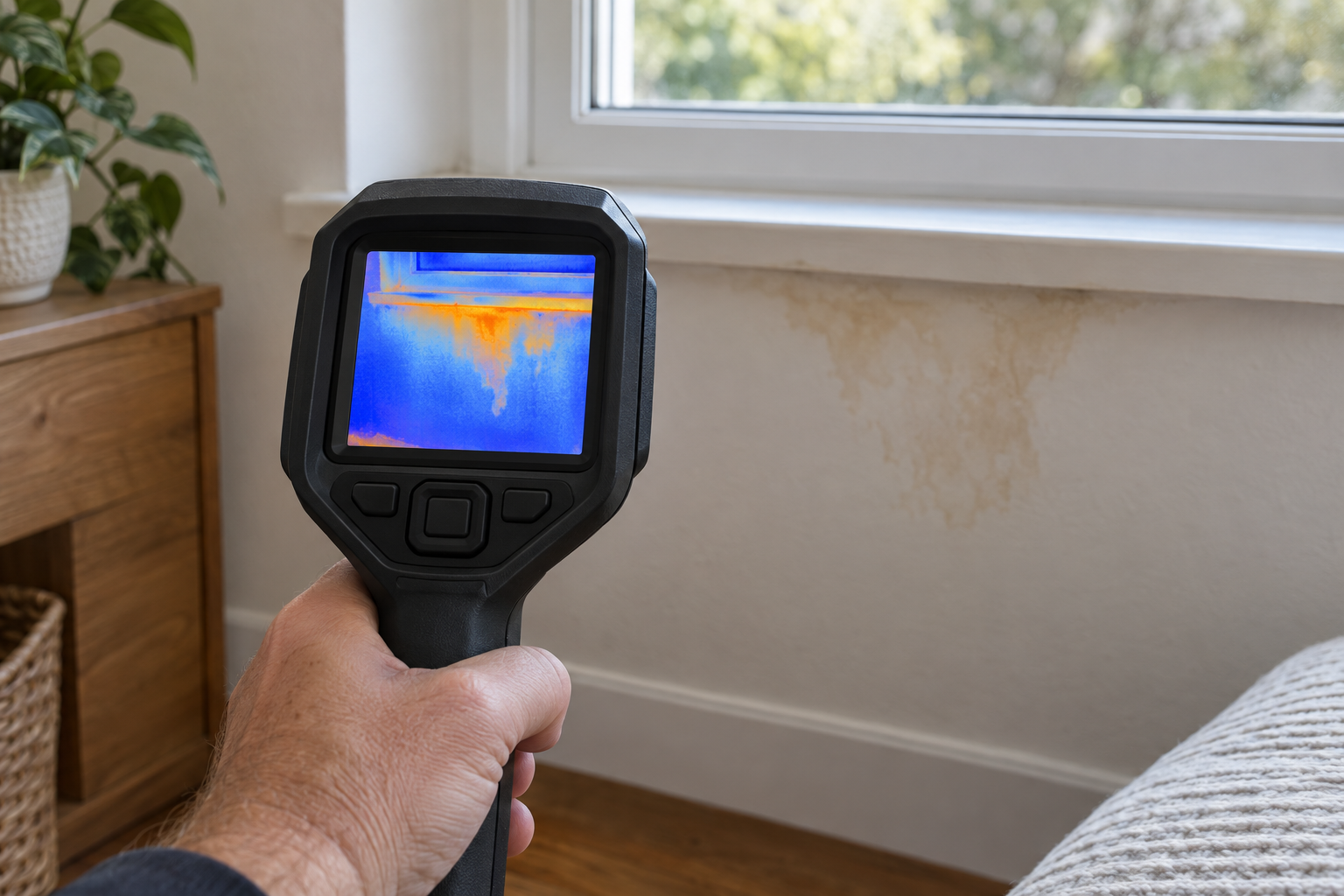 Illustration: Thermal camera evaluating a wall near a window