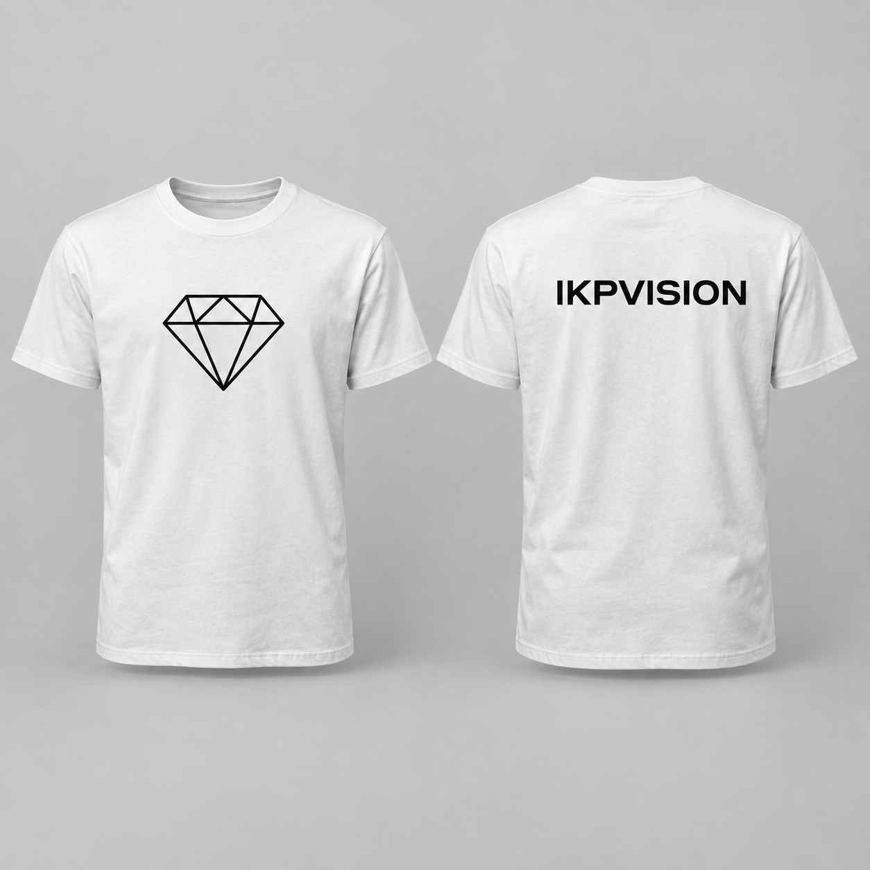 White Diamond T-Shirt concept with black faceted diamond on the front and black IKPVISION on the back